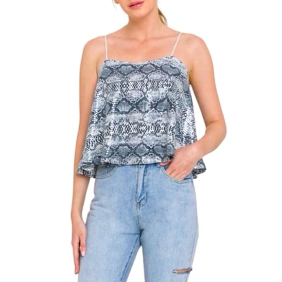 🎁ENDLESS ROSE Snakeskin Cropped Sequin Cami Top - Picture 2 of 9